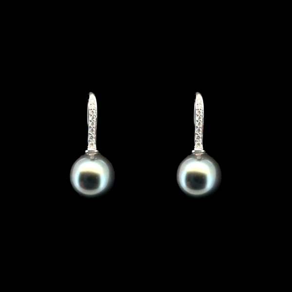 BOUCLES D'OREILLES OR GRIS 750 DIAMANTS PERLES DE TAHITI
