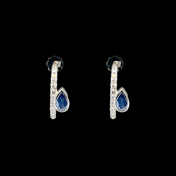 BOUCLES D'OREILLES OR GRIS 750 DIAMANTS SAPHIRS