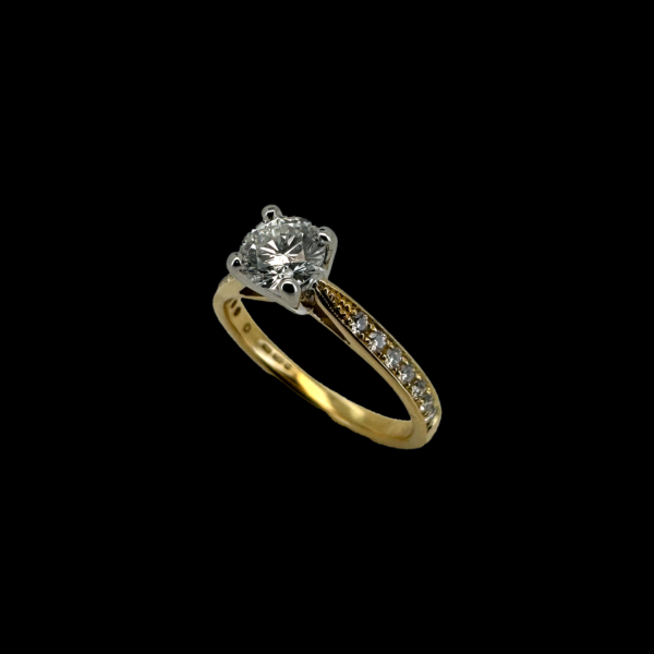 BAGUE SOLITAIRE OR JAUNE ET GRIS 750 – Image 2