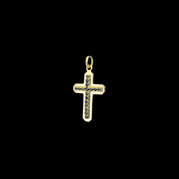PENDENTIF CROIX EN OR JAUNE 750 SAPHIRS – Image 2