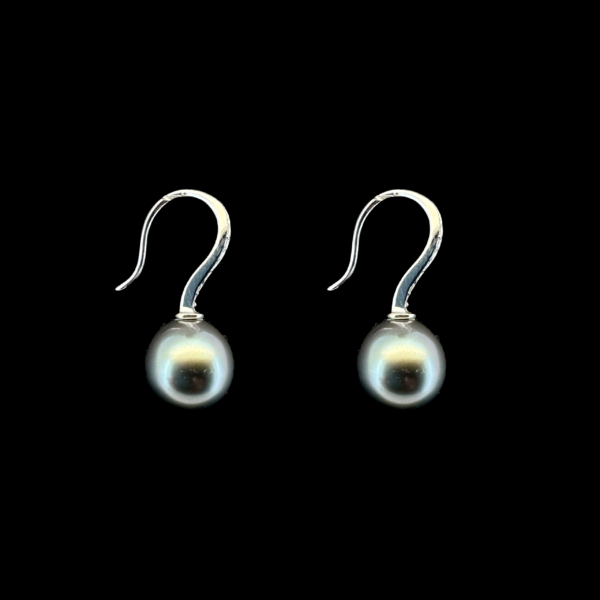 BOUCLES D'OREILLES OR GRIS 750 DIAMANTS PERLES DE TAHITI – Image 2