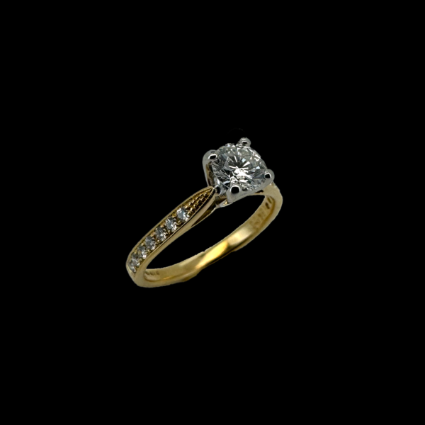 BAGUE SOLITAIRE OR JAUNE ET GRIS 750 – Image 3