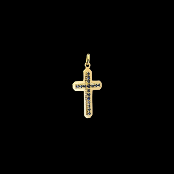 PENDENTIF CROIX EN OR JAUNE 750 SAPHIRS – Image 3
