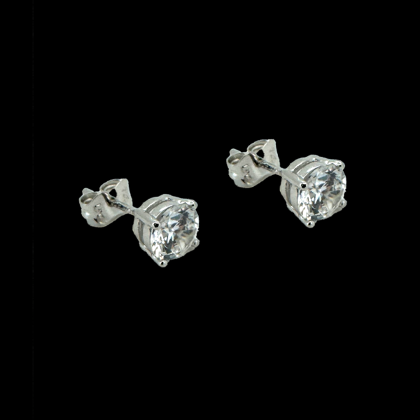 BOUCLES D'OREILLES CLOUS OR GRIS 18 CARATS ZIRCON – Image 2