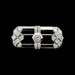 BROCHE VINTAGE EN OR BLANC 750 PIERRES PRÉCIEUSES
