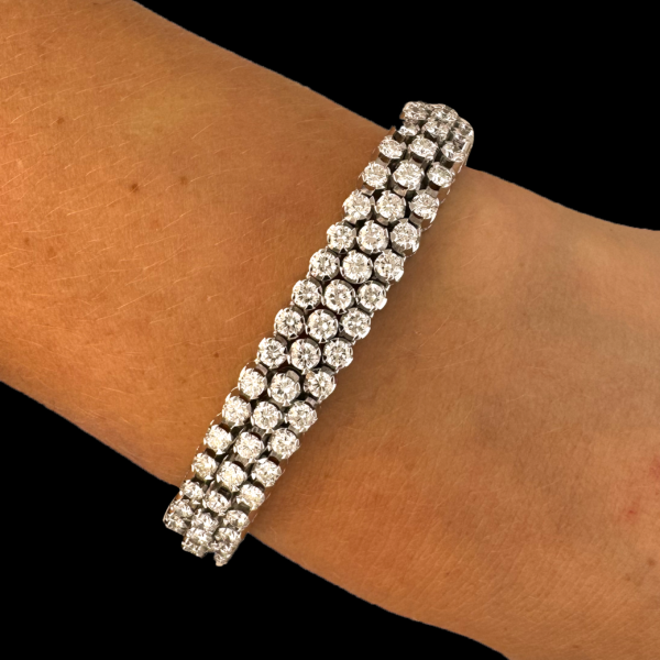BRACELET TENNIS 3 RANGÉES OR GRIS 18 CARATS DIAMANTS – Image 3
