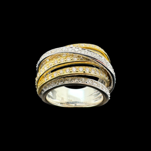 BAGUE MARCONI JEWELRY GENEVA DEUX OR JAUNE ET GRIS 750 SERTIE DE DIAMANTS