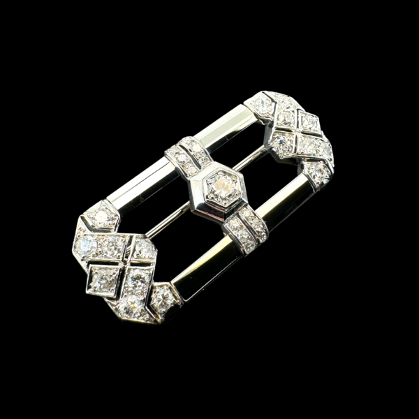 BROCHE VINTAGE EN OR BLANC 750 PIERRES PRÉCIEUSES – Image 2