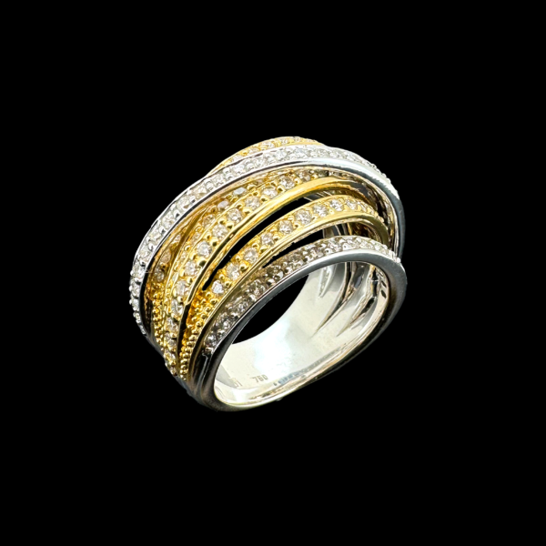 BAGUE MARCONI JEWELRY GENEVA DEUX OR JAUNE ET GRIS 750 SERTIE DE DIAMANTS – Image 2