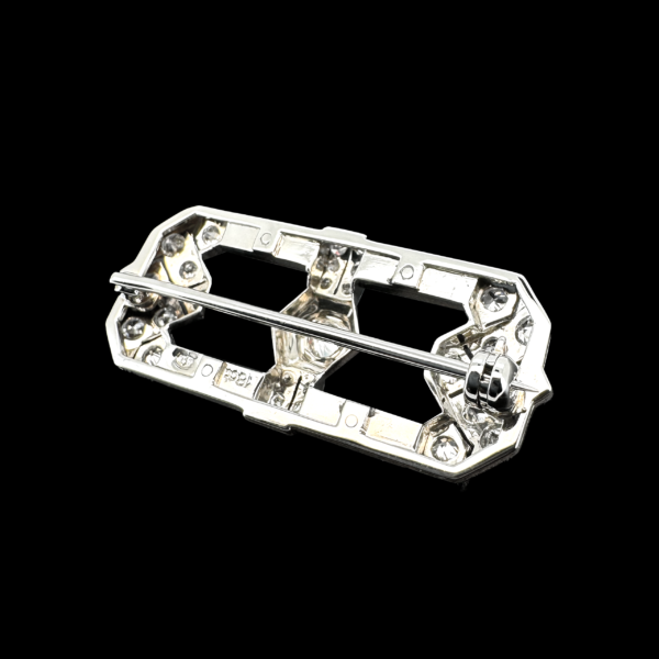 BROCHE VINTAGE EN OR BLANC 750 PIERRES PRÉCIEUSES – Image 3