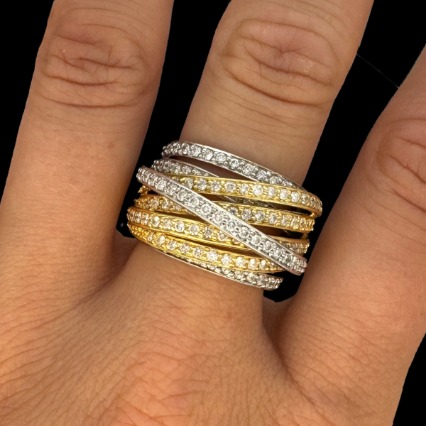 BAGUE MARCONI JEWELRY GENEVA DEUX OR JAUNE ET GRIS 750 SERTIE DE DIAMANTS – Image 3