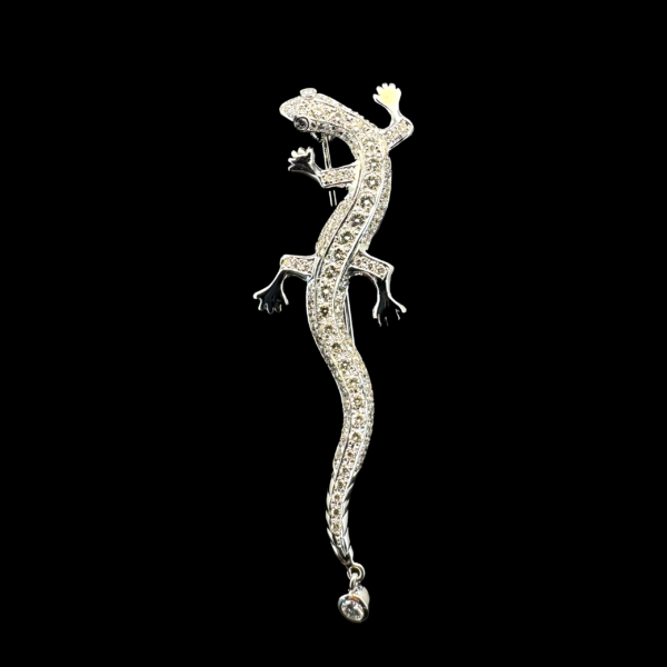 BROCHE LÉZARD PORTE-BONHEUR OR GRIS 750 DIAMANTS – Image 3