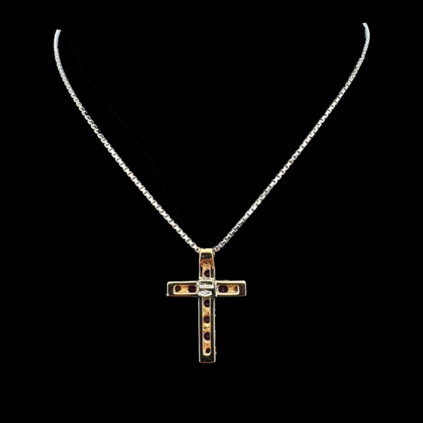 COLLIER-PENDENTIF OR GRIS ET ROSE 750 SAPHIR ROSE DIAMANTS – Image 3