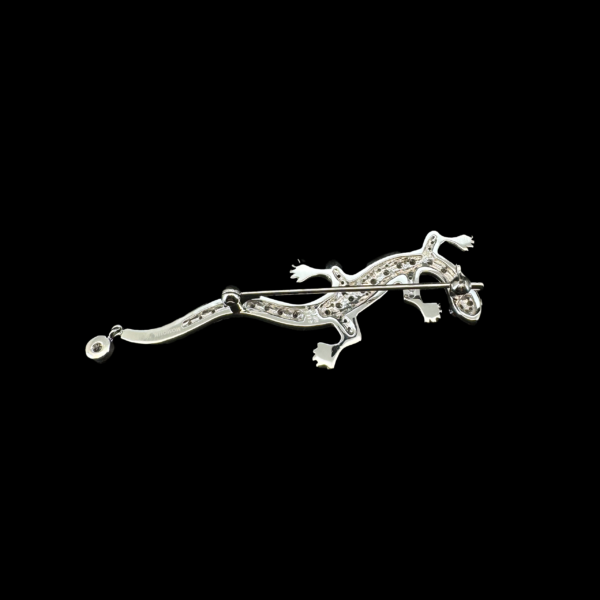 BROCHE LÉZARD PORTE-BONHEUR OR GRIS 750 DIAMANTS – Image 2