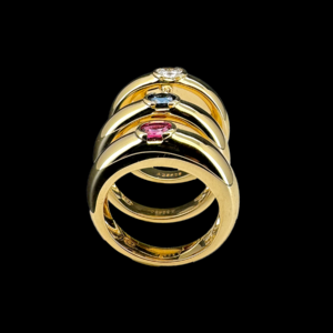 BAGUE PIAGET TRIPLE ANNEAUX VINTAGE OR JAUNE DIAMANT SAPHIR RUBIS
