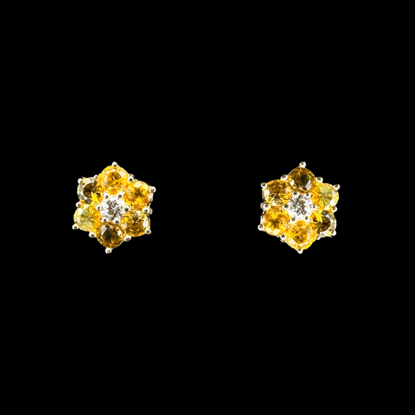 BOUCLES D'OREILLES MARGUERITE OR  JAUNE 750 CITRINES DIAMANTS