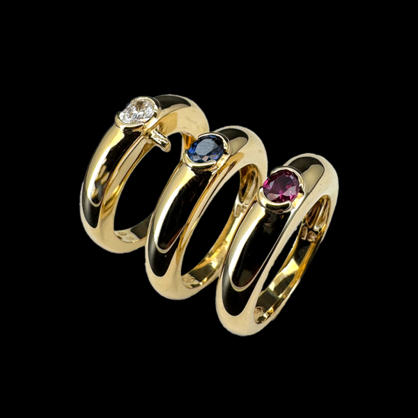 BAGUE PIAGET TRIPLE ANNEAUX VINTAGE OR JAUNE DIAMANT SAPHIR RUBIS – Image 2