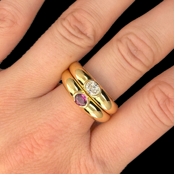BAGUE PIAGET TRIPLE ANNEAUX VINTAGE OR JAUNE DIAMANT SAPHIR RUBIS – Image 4