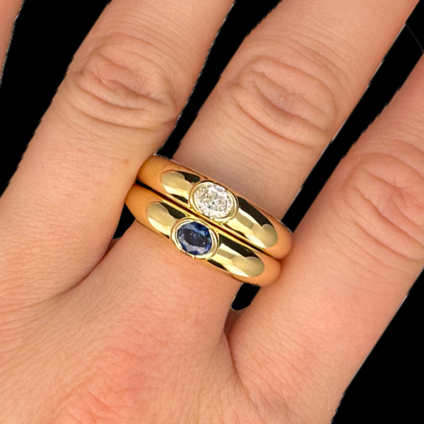 BAGUE PIAGET TRIPLE ANNEAUX VINTAGE OR JAUNE DIAMANT SAPHIR RUBIS – Image 6