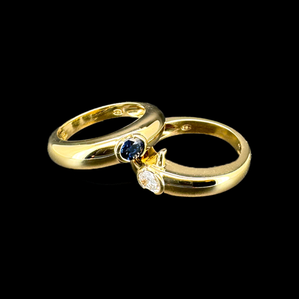 BAGUE PIAGET TRIPLE ANNEAUX VINTAGE OR JAUNE DIAMANT SAPHIR RUBIS – Image 5