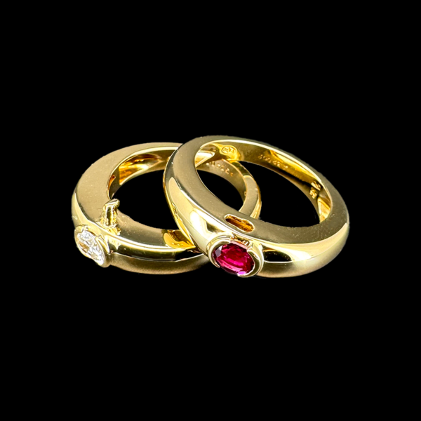BAGUE PIAGET TRIPLE ANNEAUX VINTAGE OR JAUNE DIAMANT SAPHIR RUBIS – Image 3