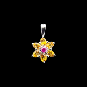 PENDENTIF MARGUERITE OR GRIS 750 CITRINES DIAMANTS