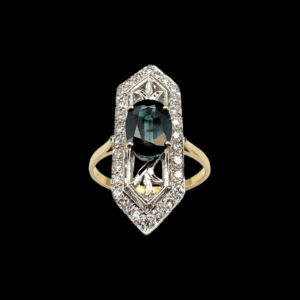 BAGUE OR JAUNE ET GRIS SAPHIR DIAMANTS