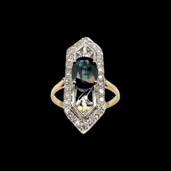 BAGUE OR JAUNE ET GRIS SAPHIR DIAMANTS