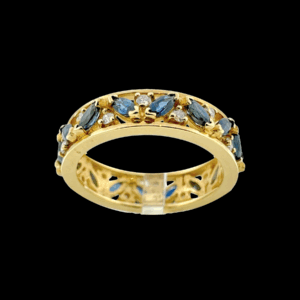 BAGUE EN OR JAUNE 750 SERTIE DE SAPHIRS ET DIAMANTS