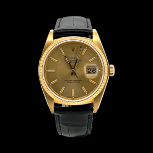 ROLEX DATEJUST OR JAUNE 750 BRACELET CUIR