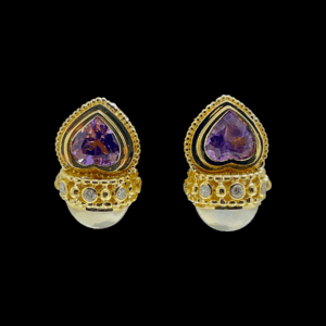 BOUCLE D'OREILLE IMAN MAKKI OR JAUNE 750 AMÉTHYSTE DIAMANTS