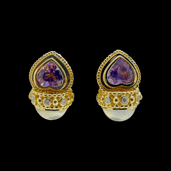 BOUCLE D'OREILLE IMAN MAKKI OR JAUNE 750 AMÉTHYSTE DIAMANTS