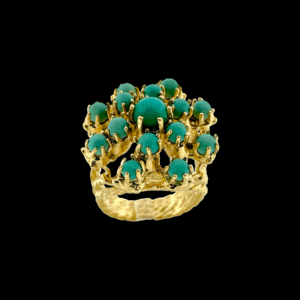 BAGUE VINTAGE OR JAUNE 750 SERTIE DE TURQUOISES