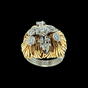 BAGUE VINTAGE EN OR JAUNE ET GRIS 750 SERTIE DE DIAMANTS