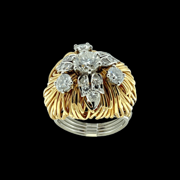BAGUE VINTAGE EN OR JAUNE ET GRIS 750 SERTIE DE DIAMANTS