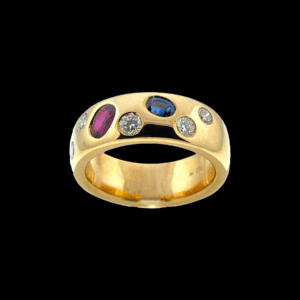 BAGUE EN OR JAUNE 750 DIAMANT SAPHIR ET RUBI