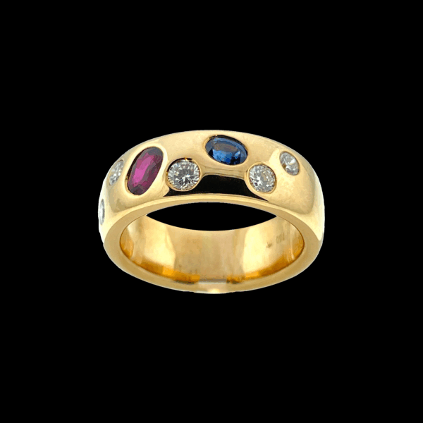 BAGUE EN OR JAUNE 750 DIAMANT SAPHIR ET RUBI