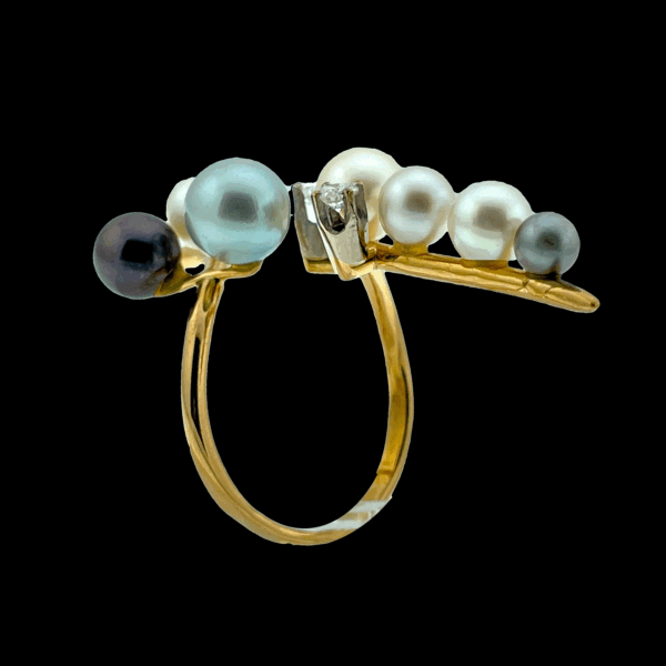 BAGUE FIL EN OR JAUNE 750 DIAMANTS ET PERLES – Image 2