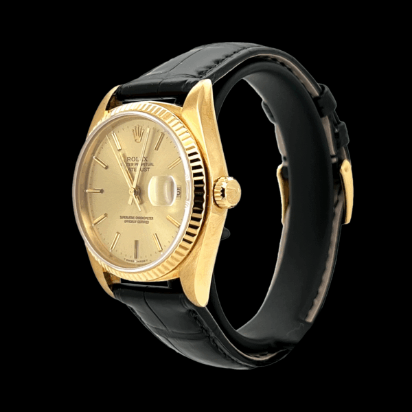 ROLEX DATEJUST OR JAUNE 750 BRACELET CUIR – Image 2