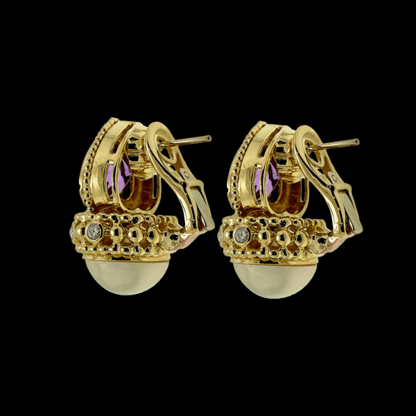 BOUCLE D'OREILLE IMAN MAKKI OR JAUNE 750 AMÉTHYSTE DIAMANTS – Image 2