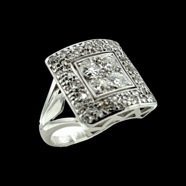 BAGUE VINTAGE EN OR GRIS 750 SERTIE DE DIAMANTS – Image 2