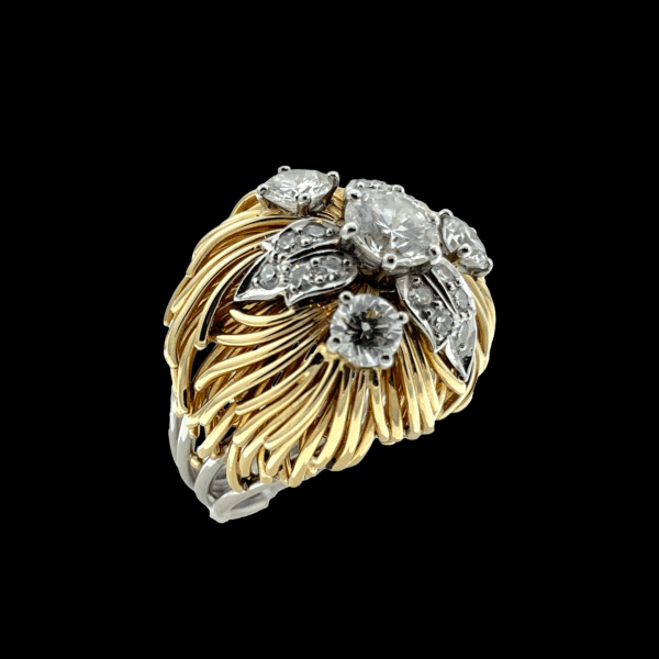 BAGUE VINTAGE EN OR JAUNE ET GRIS 750 SERTIE DE DIAMANTS – Image 2