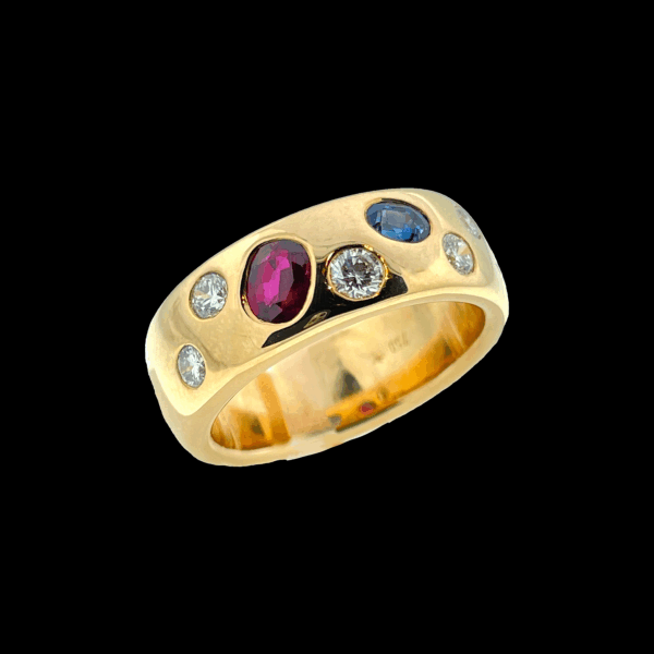 BAGUE EN OR JAUNE 750 DIAMANT SAPHIR ET RUBI – Image 2