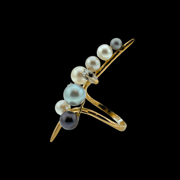 BAGUE FIL EN OR JAUNE 750 DIAMANTS ET PERLES – Image 3