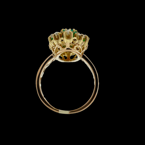 BAGUE EN OR JAUNE 750 VINTAGE DIAMANTS ÉMERAUDES – Image 3