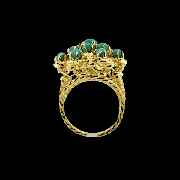 BAGUE VINTAGE OR JAUNE 750 SERTIE DE TURQUOISES – Image 3