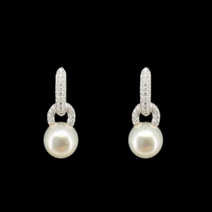 BOUCLES D'OREILLES PERLES OR GRIS 750 DIAMANTS