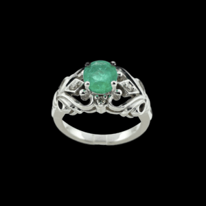 BAGUE EN OR GRIS 750 ÉMERAUDE DIAMANTS