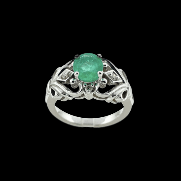 BAGUE EN OR GRIS 750 ÉMERAUDE DIAMANTS