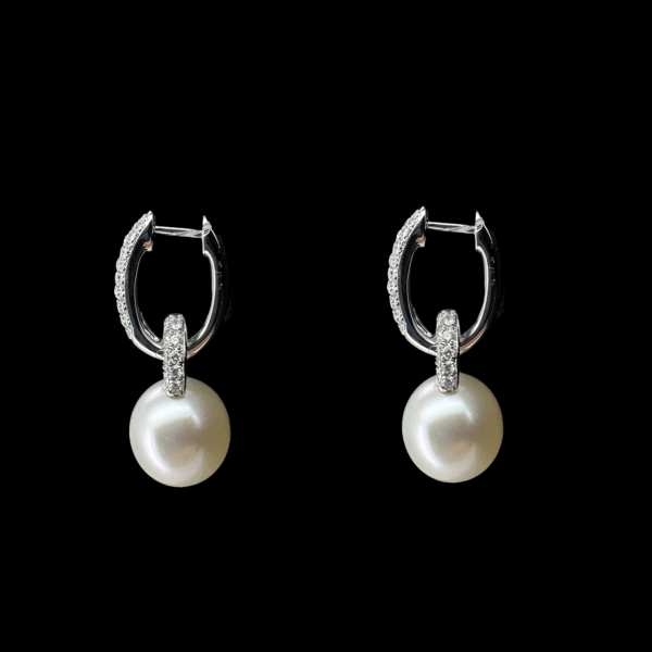 BOUCLES D'OREILLES PERLES OR GRIS 750 DIAMANTS – Image 2